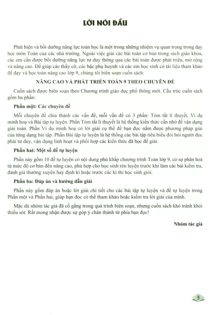 NÂNG CAO VÀ PHÁT TRIỂN TOÁN 9 THEO CHUYÊN ĐỀ (Chuyên đề Toán nâng cao theo chương trình GDPT mới; Bồi dưỡng học sinh giỏi Toán 9)